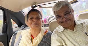 Anand Teltumbde, with his wife Rama Teltumbde, after being released from prison on bail